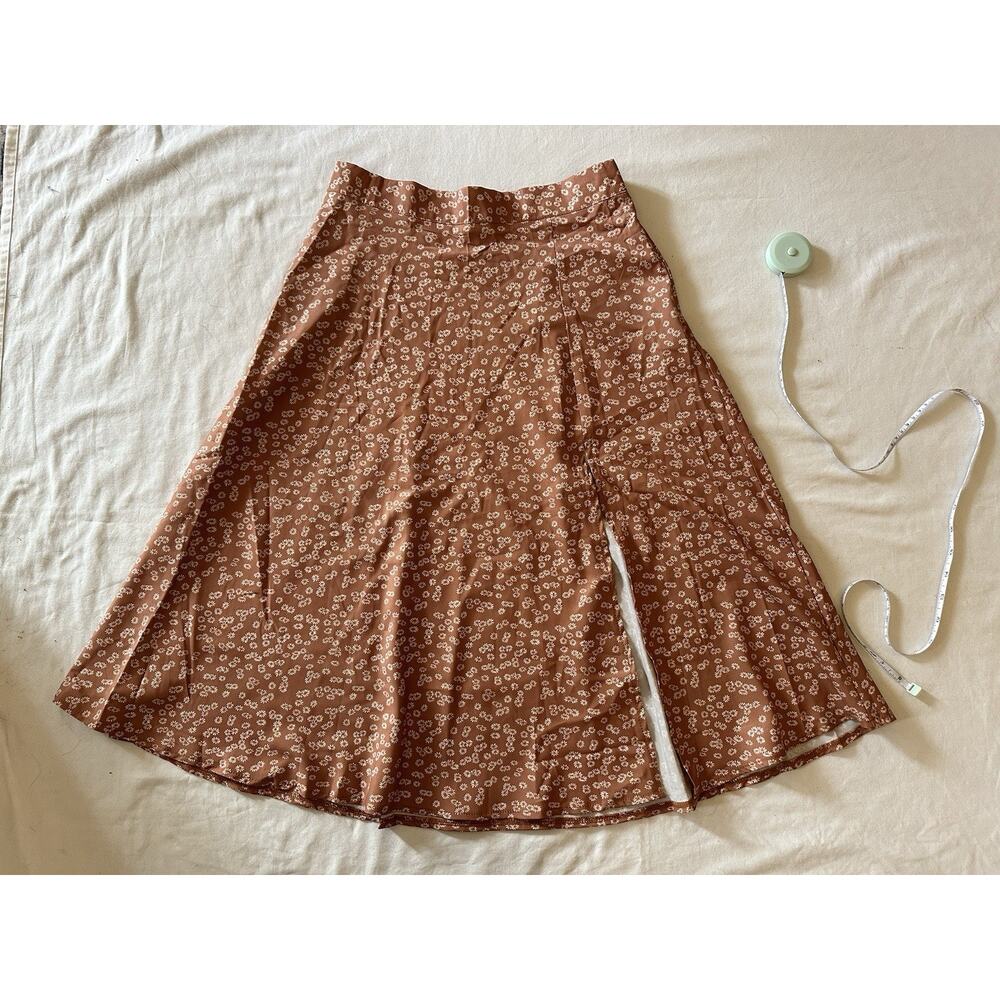 Shein Rust Brown Floral Midi Skirt - Size M / US 6 - Cottagecore Soft Aesthetic